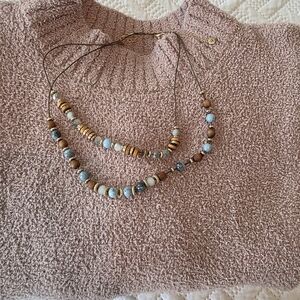 Casual Beaded Necklace with Blue and Brown Accents